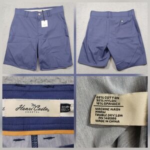 Henri Costa Coastal Shorts Mens 34 Blue Stretch Golf New